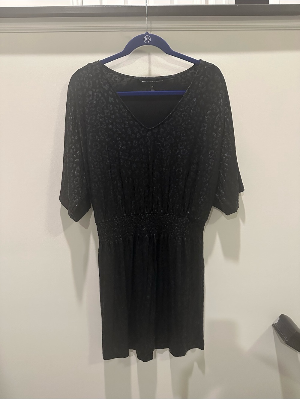 White House Black Market Black V-Neck Subtle Animal Print Dress